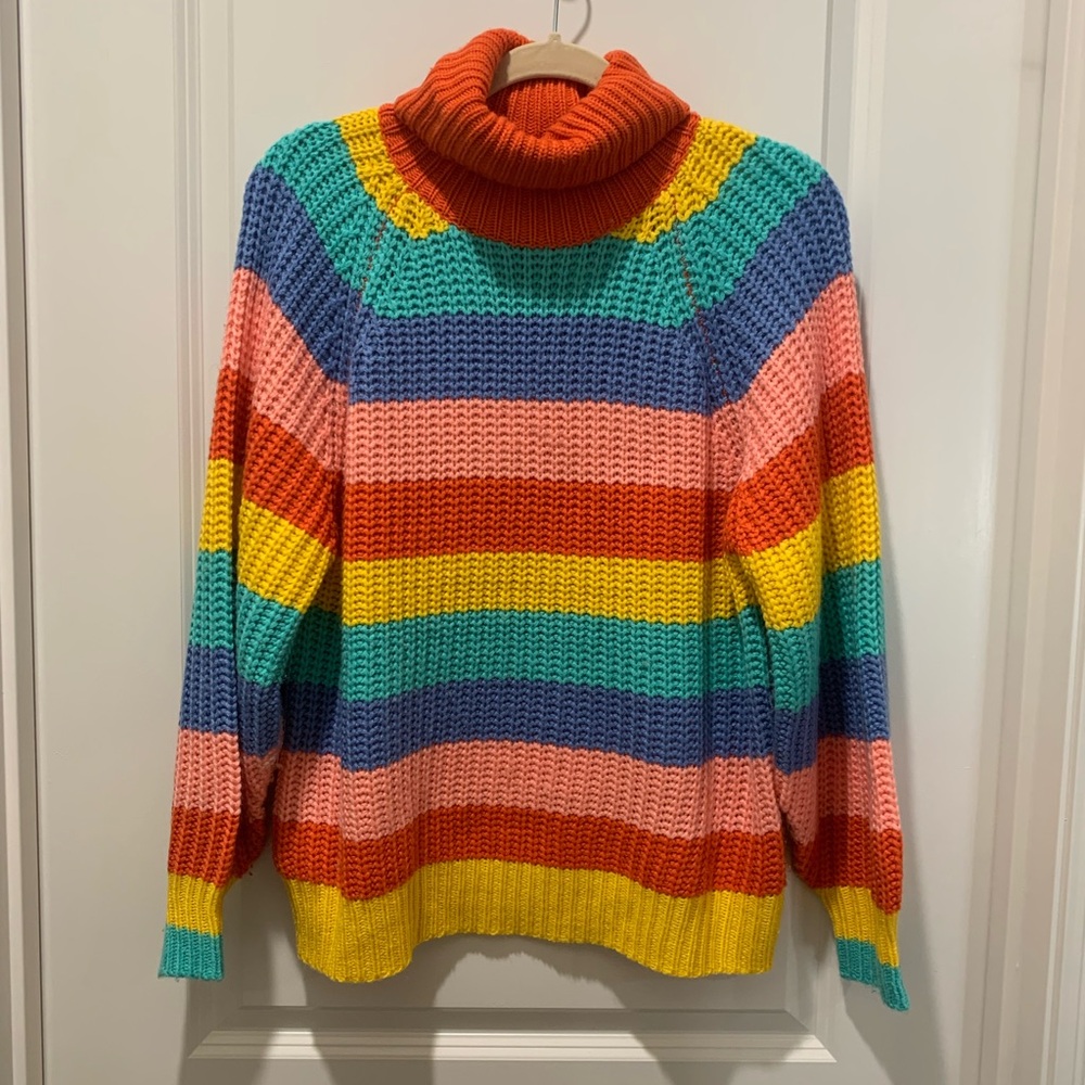 Colorful Striped Turtleneck Sweater